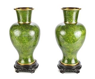 A Pair of Chinese Cloisonne Enamel Baluster Vases, Height 15 inches.