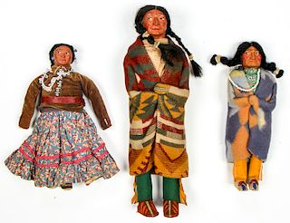 3 Old Southwest Skookum Dolls in Traditional Native Costume