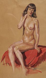 Mid Century Bettie Page Style Pin-Up Painting