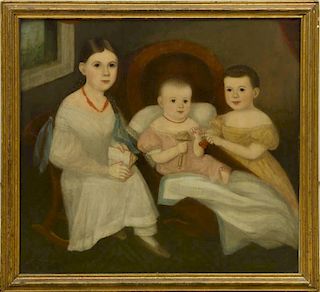 AMERICAN SCHOOL: PORTRAIT OF THREE YOUNG GIRLS, THE LINTON SISTERS