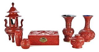A Collection of Seven Chinese Cinnabar Lacquer Articles,