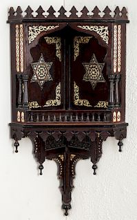Syrian Wood and Inlay Corner Wall Cabinet