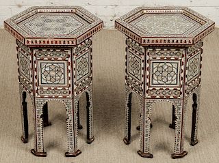 Pair of Syrian Wood and Inlay Side Tables