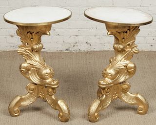 Italian Dolphin Form Marble Top End Tables