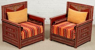 Pair of Vintage Morrocan Paint Decorated Chairs 