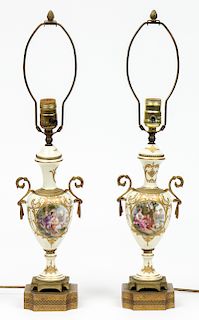 Pair of Continental Porcelain Decorated Lamps