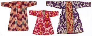 Three Antique Uzbek Silk Ikat Chapan/Robes
