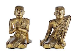 Two Burmese Figures of Seated Disciples. Height 10 1/2 inches.