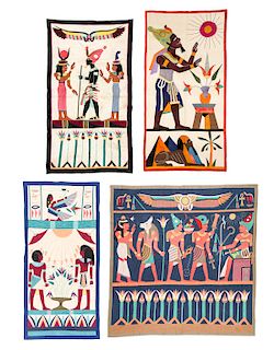 4 Old Egyptian Applique Textiles of Ancient Themes