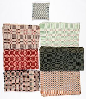 Early-American Overshot Coverlets and Pillow