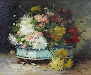 CAUCHOIS, Eugene Henri. Oil on Canvas. "Fleurs des