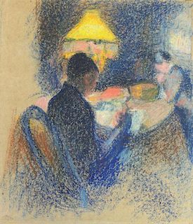 French Impressionist. Pastel Drawing. Figures in a