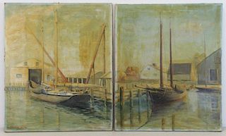 JACQUES. Pair of Oils on Canvas. Harbor Scenes.