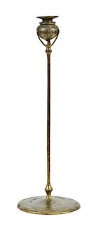 A Tiffany Studios Dore Bronze Candlestick, Height 17 inches.