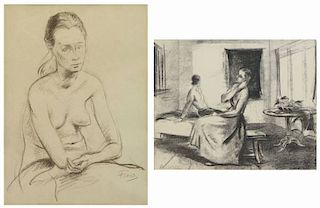 FLOCH, Joseph. Charcoal. "Seated Nude" Together