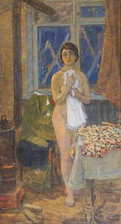 SUKOV, Alexander. Oil on Canvas. Nude in Interior.
