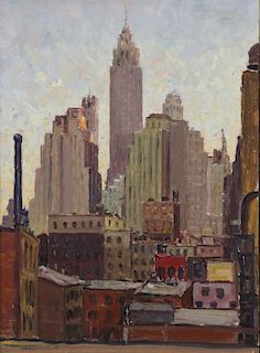 VIDAL, Couce. Oil on Board. "Downtown From