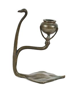A Tiffany Studios Bronze Candlestick, Height 8 inches.
