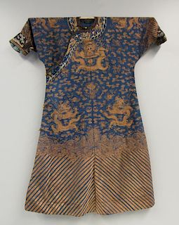 Blue Ground Dragon Robe with Gilt Embroidery.