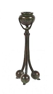 A Tiffany Studios Bronze Candlestick, Height 9 inches.