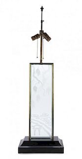 An Art Deco Style Glass and Brass Table Lamp, James Mort LA, Height 36 inches.