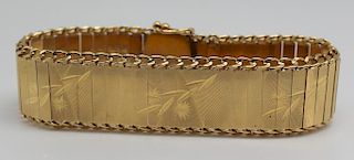 JEWELRY. Spanish 18kt Gold Etched Bracelet.