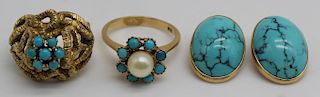 JEWELRY. 18kt Gold and Turquoise Jewelry Grouping.