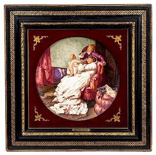 * A Continental Painted Pottery Plaque Diameter 13 3/4 inches.