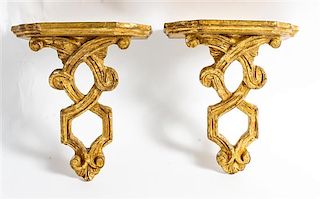 A Pair of Giltwood Wall Brackets Height 9 1/4 inches.
