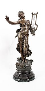 * A Cast Metal Figure of a Woman Height overall 34 3/4 inches.