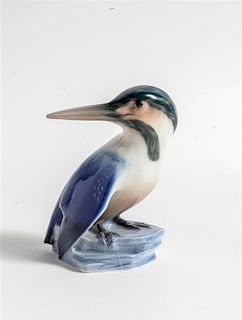 A Royal Copenhagen Porcelain Model of a Kingfisher Height 4 3/4 inches.