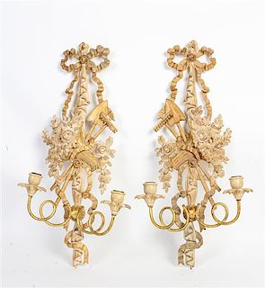 A Pair of Giltwood Sconces Length 27 inches.