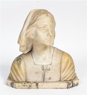 An Italian Alabaster Bust Height 9 1/4 inches.