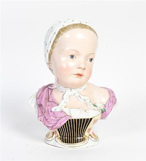 A Meissen Porcelain Bust Height 9 1/4 inches.