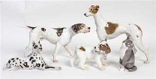 A Collection of Porcelain Animal Figures Length of longest 13 inches.