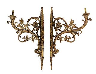 A Pair of Neoclassical Gilt Bronze Eight-Light Sconces Height 32 inches.