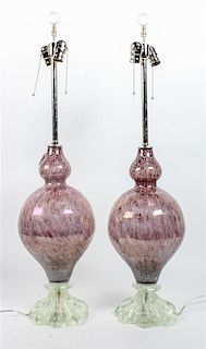 * A Pair of Murano Glass Table Lamps Height of each approximately 35 inches.