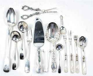A Group of Silver Flatware Servers, Various Makers, English and American, comprising a stuffing spoon, Elizabeth Eaton, London,