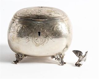 * An Austro-Hungarian Silver Tea Caddy, Makers Mark MG, Vienna, Late 19th/Early 20th Century, having a bird finial surmounting t