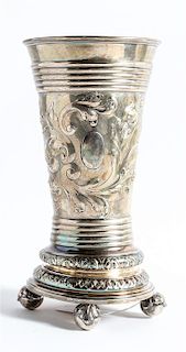 * A German Silver Vase, M. H. Wilkens & Sohne, Bremen-Hemelingen, Late 19th/Early 20th Century, the tapering body with upper and