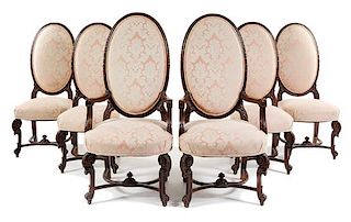 * A Set of Six Louis XVI Style Walnut Dining Chairs Height 51 1/2 inches.