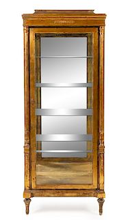 * A Neoclassical Style Giltwood Vitrine Cabinet Height 71 x width 28 1/2 x depth 17 inches.