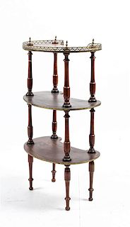 * A French Brass Inlaid Etagere Height 32 x width 18 x depth 11 1/2 inches.