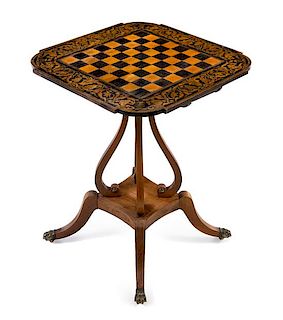 * A Regency Stencil Decorated Game Table Height 28 x width 22 x depth 22 inches.
