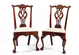 A Pair of Chippendale Style Mahogany Side Chairs Height 40 inches.