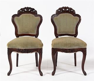 A Pair of Victorian Rosewood Side Chairs Height 35 inches.