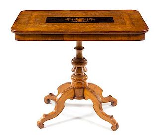 A Victorian Style Marquetry and Parquetry Center Table Height 30 x width 35 x depth 23 1/2 inches.