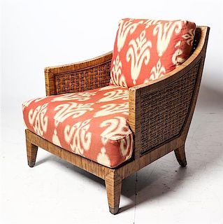 * An Ikat Upholstered Armchair Height 33 1/2 inches.