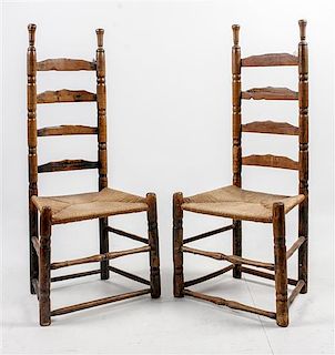 * A Pair of American Ladder Back Side Chairs Height 43 inches.