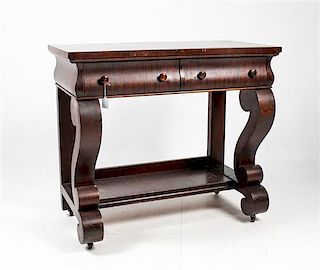 * An American Empire Mahogany Console Table Height 31 1/2 x width 36 x depth 18 3/4 inches.